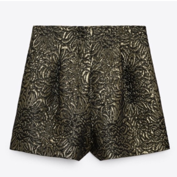 Zara NWOT Gold Black High Waist Brocade Micro Shorts Size XS - Picture 1 of 10